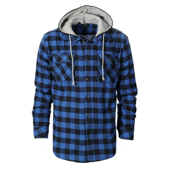 Gioberti Men's Removable Hoodie 100% Cotton Plaid Checkered Flannel Button Down Shirt