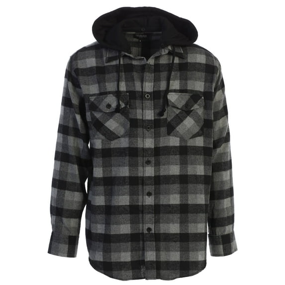 Gioberti Men's Removable Hoodie 100% Cotton Plaid Checkered Flannel Button Down Shirt