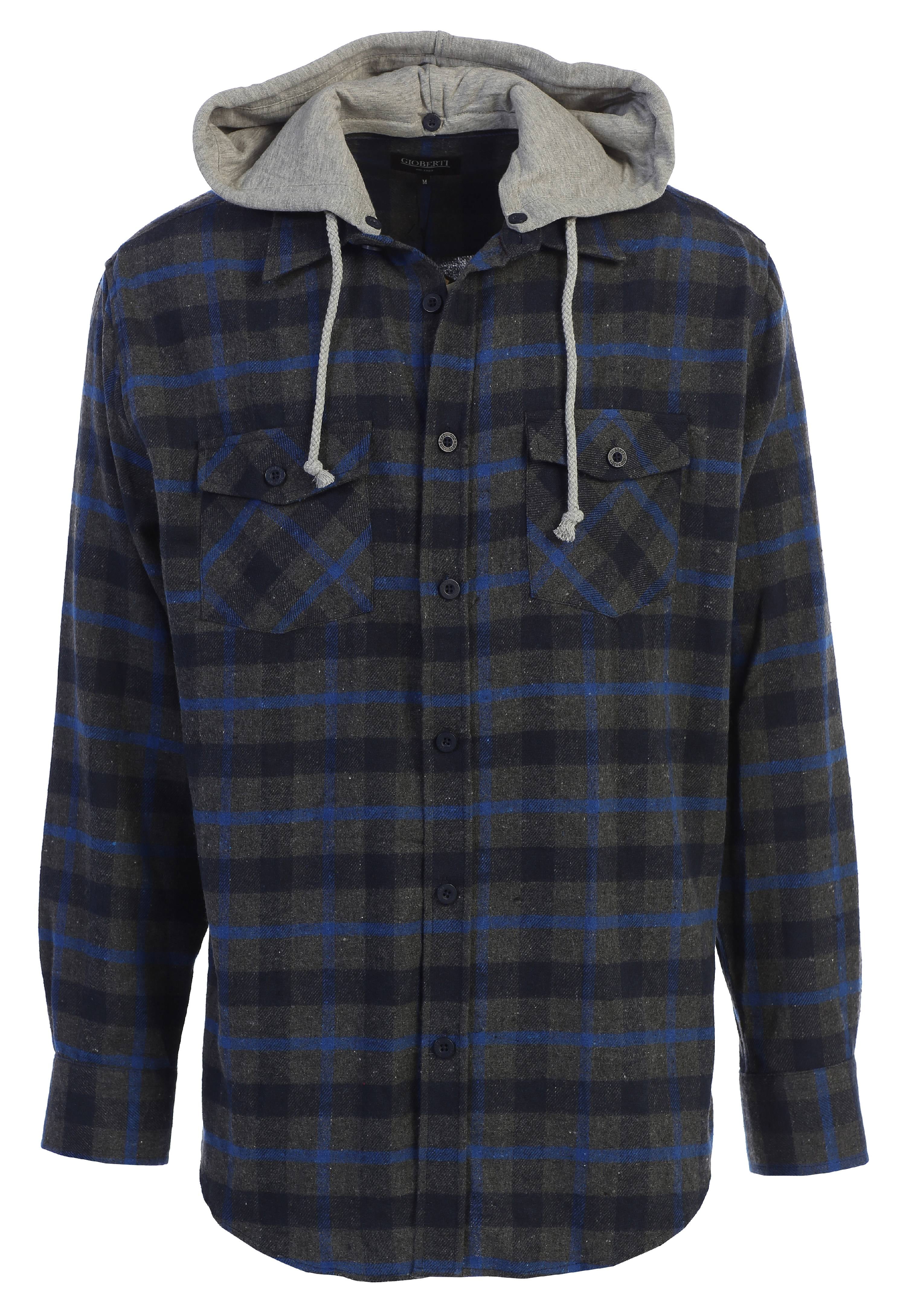 Gioberti Men's Plaid Flannel Shirt With Removable Hood - Royal/Black Check, Medium, 100% Cotton - View #10