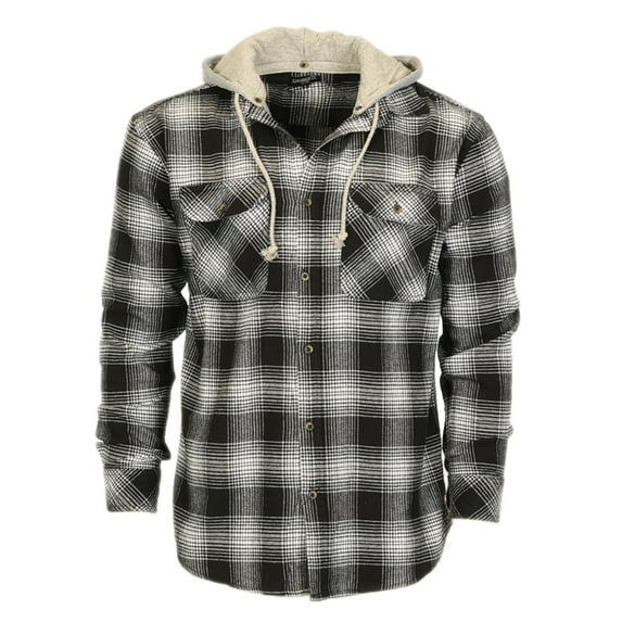 Gioberti Men's Removable Hoodie 100% Cotton Plaid Checkered Flannel Button Down Shirt