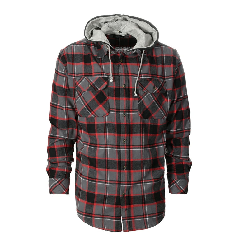 Gioberti Men s Removable Hoodie Plaid Checkered Flannel Button Down Shirt