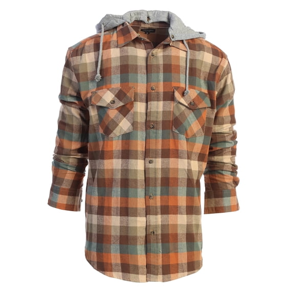 Gioberti Men's Removable Hoodie 100% Cotton Plaid Checkered Flannel Button Down Shirt