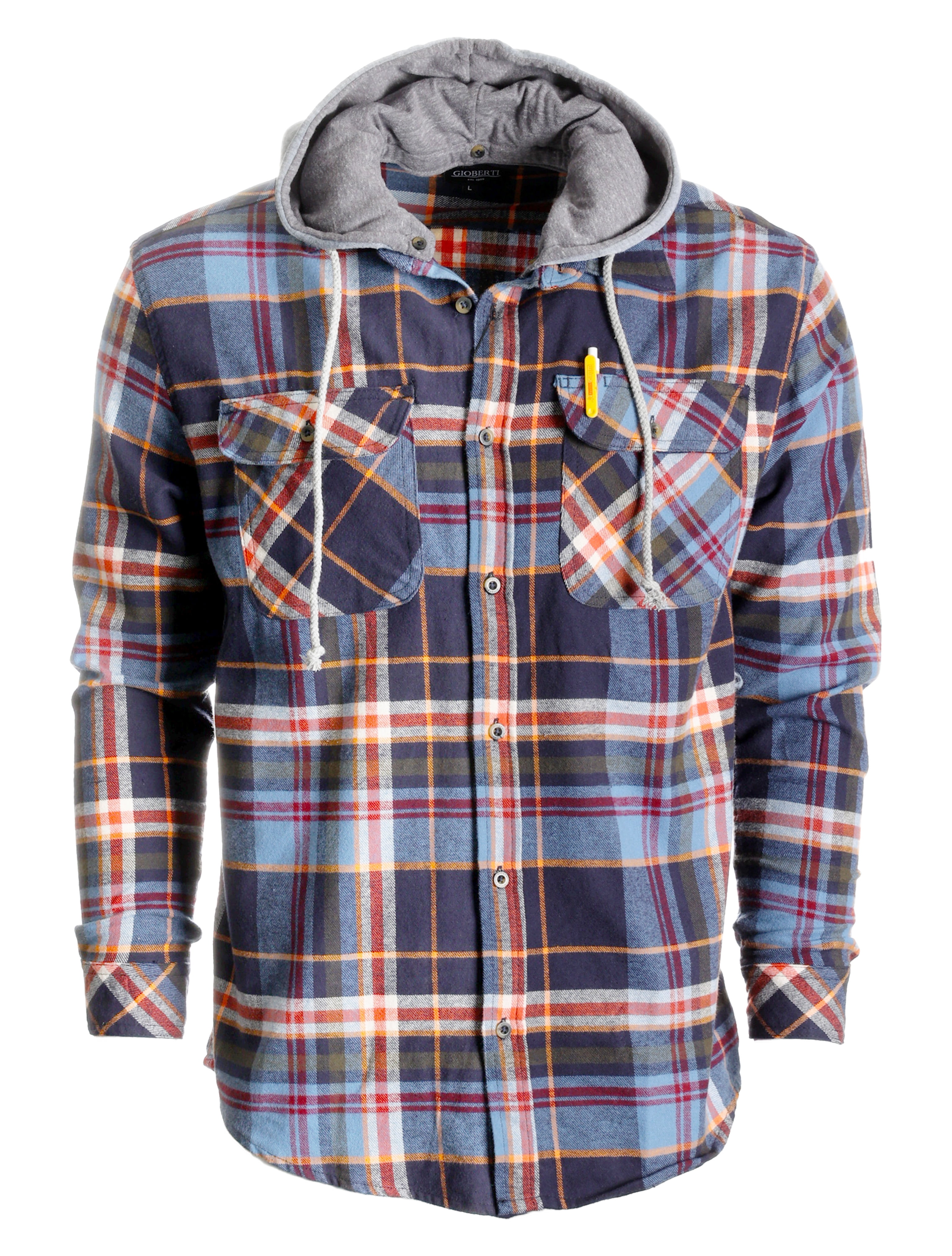 Gioberti Men's Plaid Flannel Shirt With Removable Hood - Royal/Black Check, Medium, 100% Cotton - View #3