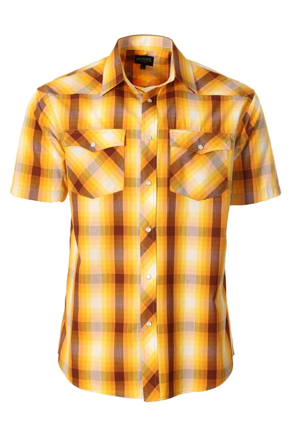 Mens Western Cowboy Short Sleeve Shirt with Snap Buttons