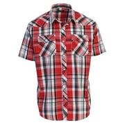 Gioberti Men's Short Sleeve Plaid Western Shirt W/Pearl Snap-on Buttons