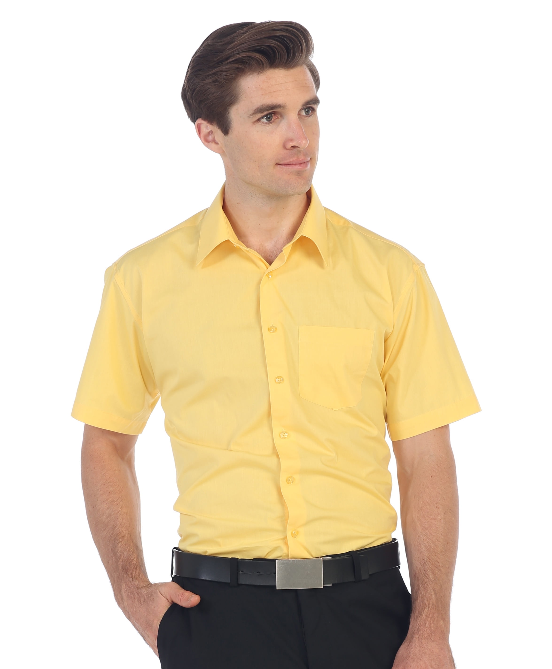 yellow short sleeve dress shirt Men's Lemon Yellow 100% Linen Short Sleeve Shirt - Size S