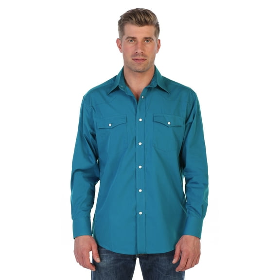 Gioberti Men’s Solid Long Sleeve Western Shirt with Pearl Snap-on Buttons