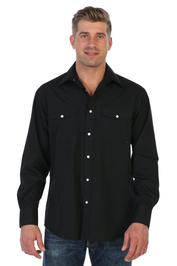 Men’s Solid Long Sleeve Western Shirt with Pearl Snap-on Buttons