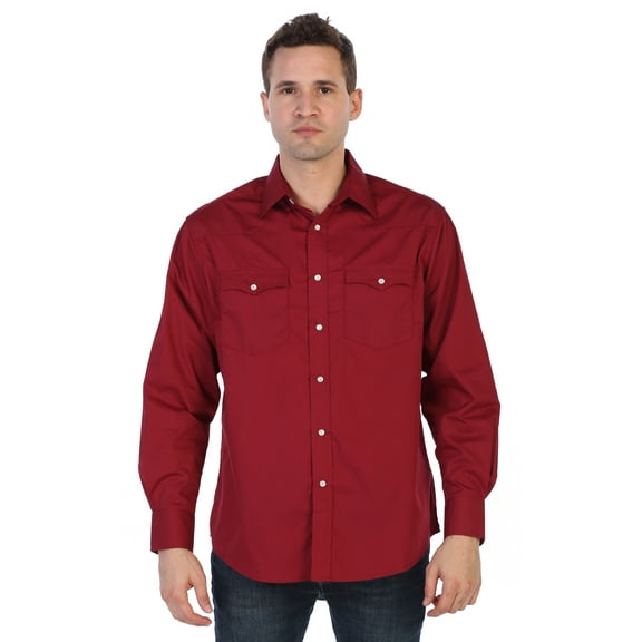 Gioberti Men’s Solid Long Sleeve Western Shirt with Pearl Snap-on Buttons