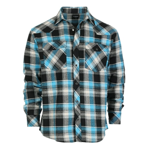 Gioberti Men 100% Cotton Western Flannel Plaid Shirt w/Snap-on Button