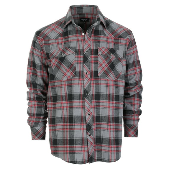 Gioberti Men 100% Cotton Western Flannel Plaid Shirt w/Snap-on Button