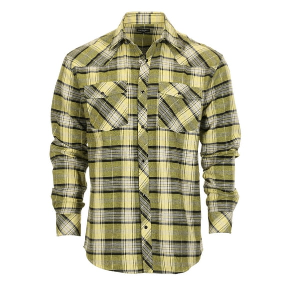 Gioberti Men 100% Cotton Western Flannel Plaid Shirt w/Snap-on Button