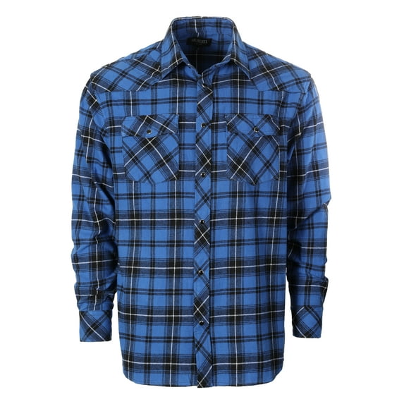 Gioberti Men 100% Cotton Western Flannel Plaid Shirt w/Snap-on Button
