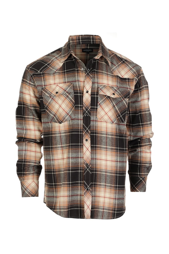 Men 100% Cotton Western Flannel Plaid Shirt w/Snap-on Button