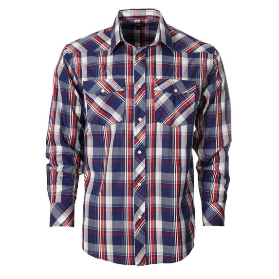 Gioberti Men's Western Plaid Long Sleeve Shirt with Pearl Snap-on