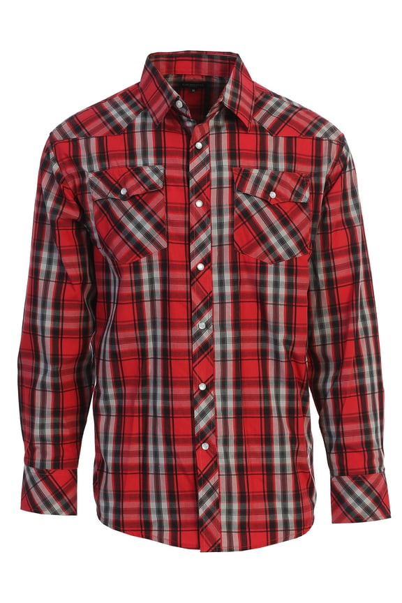 Men's Western Plaid Long Sleeve Shirt with Pearl Snap-on