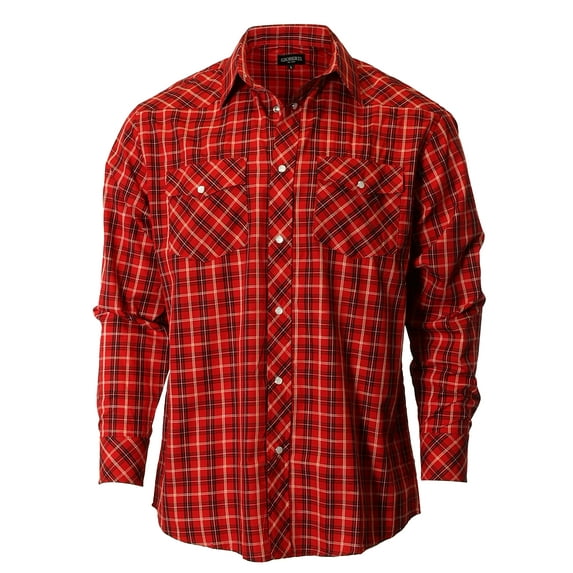 Gioberti Men's Western Plaid Long Sleeve Shirt with Pearl Snap-on