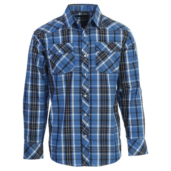 Gioberti Men's Western Plaid Long Sleeve Shirt with Pearl Snap-on