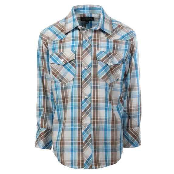 Gioberti Men's Western Plaid Long Sleeve Shirt with Pearl Snap-on