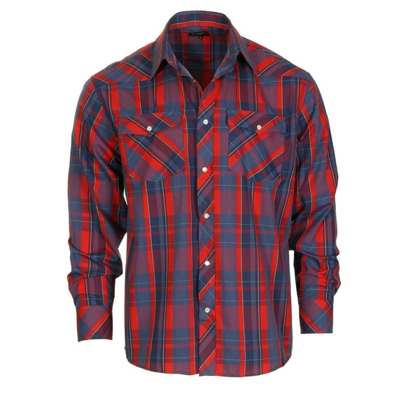 Gioberti Men's Western Plaid Long Sleeve Shirt with Pearl Snap-on