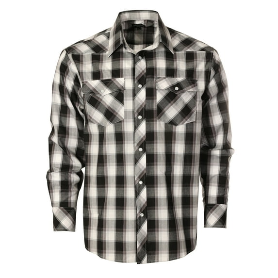 Gioberti Men's Western Plaid Long Sleeve Shirt with Pearl Snap-on