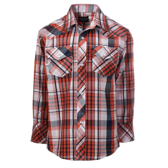 Gioberti Men's Western Plaid Long Sleeve Shirt with Pearl Snap-on