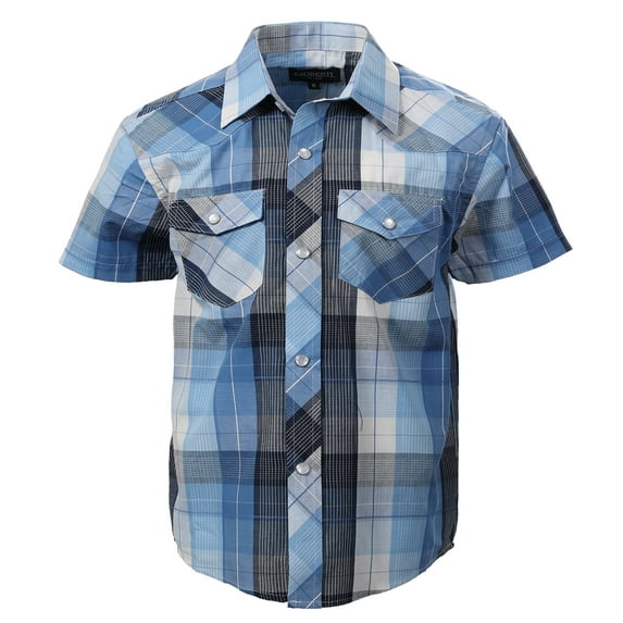 Gioberti Men's Western Plaid Long Sleeve Shirt with Pearl Snap-on