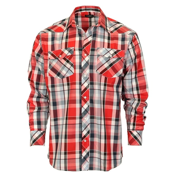Gioberti Men's Western Plaid Long Sleeve Shirt with Pearl Snap-on