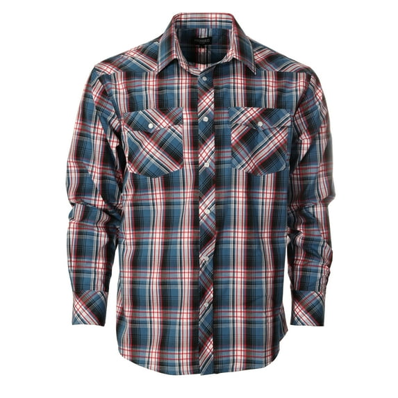 Gioberti Men's Western Plaid Long Sleeve Shirt with Pearl Snap-on