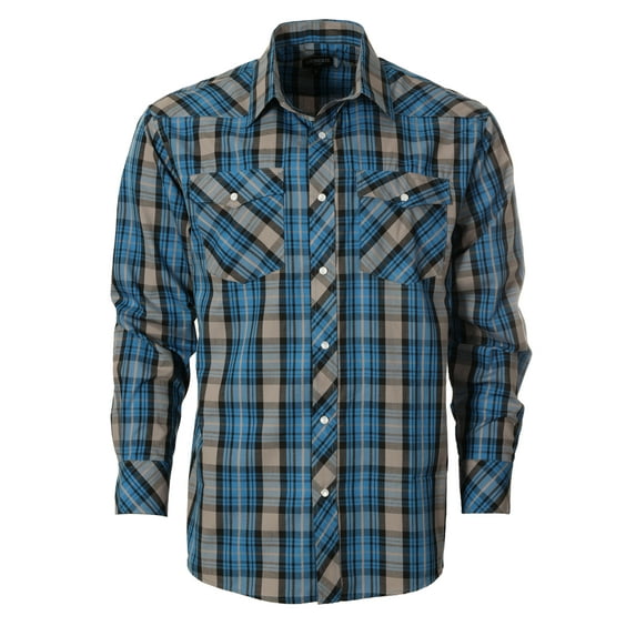 Gioberti Men's Western Plaid Long Sleeve Shirt with Pearl Snap-on