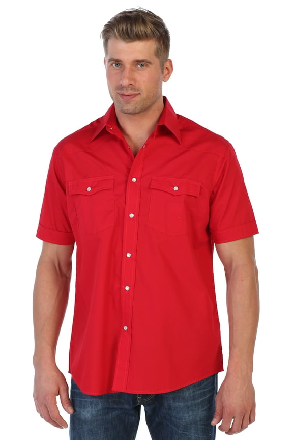 Mens Casual Western Solid Short Sleeve Shirt with Pearl Snaps