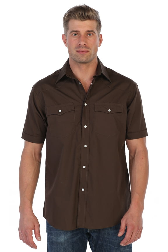 Mens Casual Western Solid Short Sleeve Shirt with Pearl Snaps