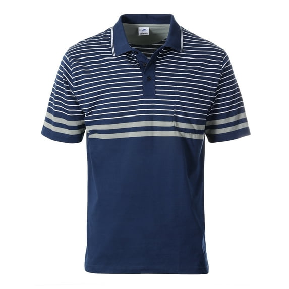 Gioberti Mens Double Striped Contrast Polo Shirt with Pocket - Yarn Dye