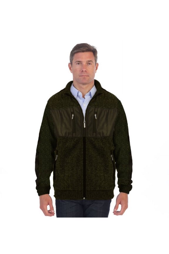 Mens Full Zip Cardigan Patch Design Sweater with Flannel Lining