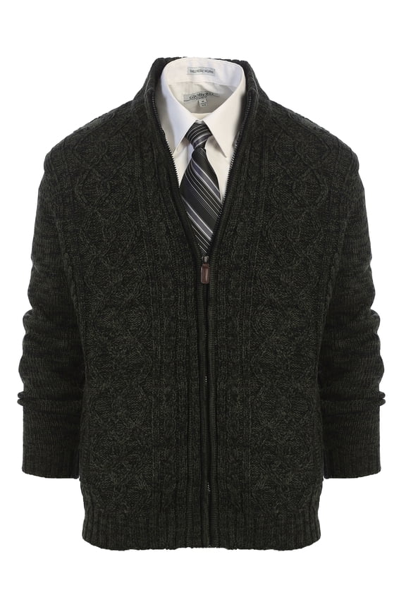 Mens Heavy Weight Cardigan Twisted Knit Full-Zipper Sweater