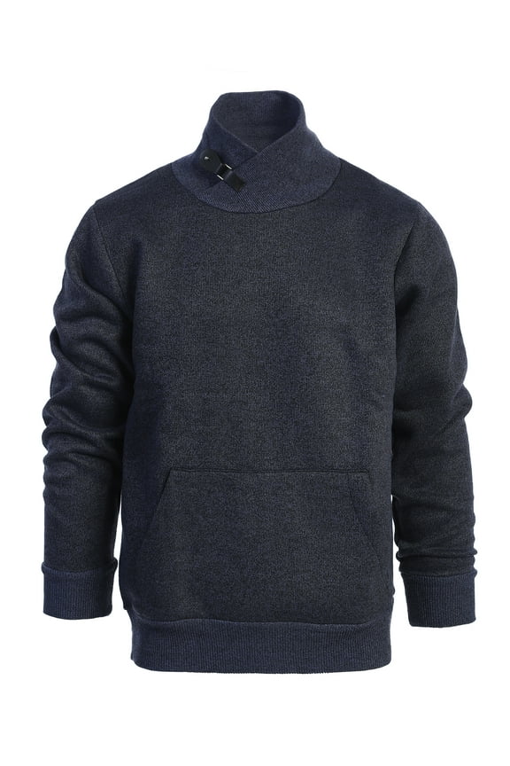 Mens Knitted Turtleneck Collar Pullover Sweater with Soft Brushed Flannel Lining