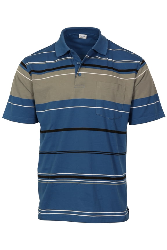 Mens Multiple Stripe Polo Shirt With Pocket - Short Sleeve Yarn Dye