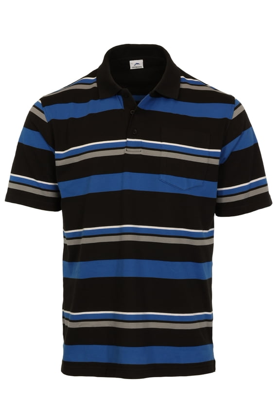 Mens Multiple Stripe Polo Shirt With Pocket - Short Sleeve Yarn Dye