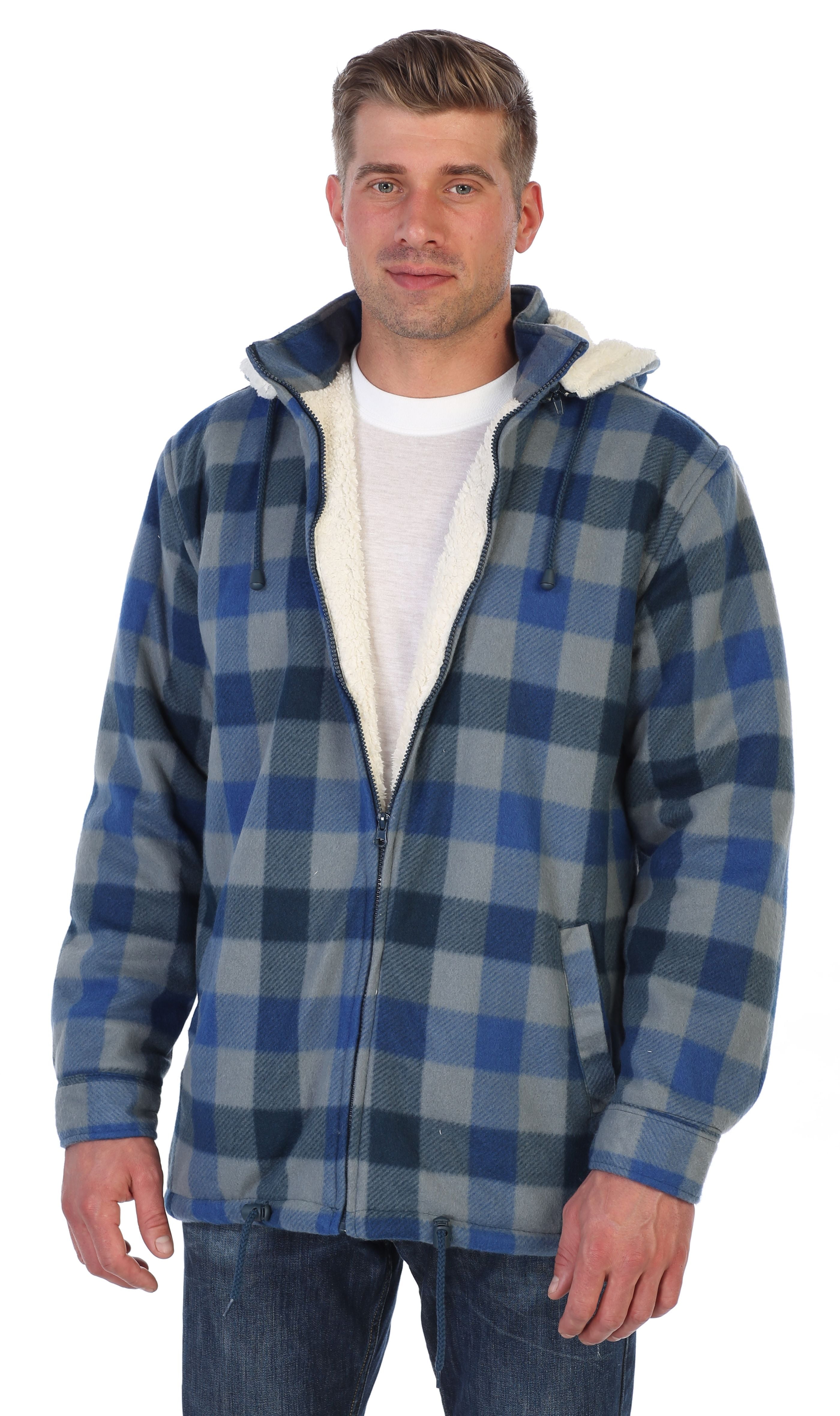 Gioberti Mens Sherpa Lined Flannel Jacket with Removable Hood