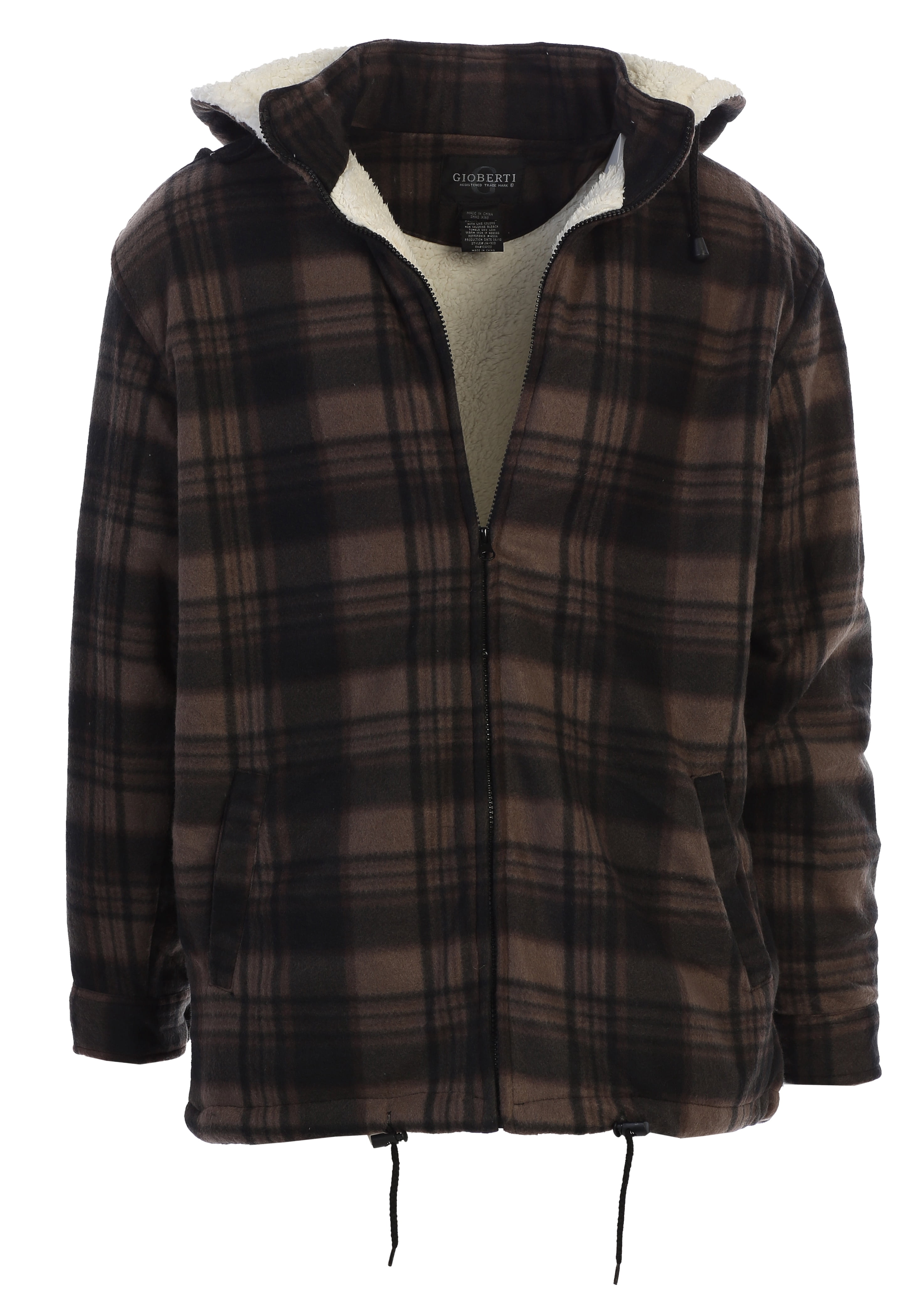 Gioberti Mens Sherpa Lined Flannel Jacket with Removable Hood