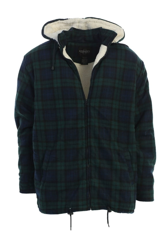 Mens Sherpa Lined Flannel Jacket with Removable Hood