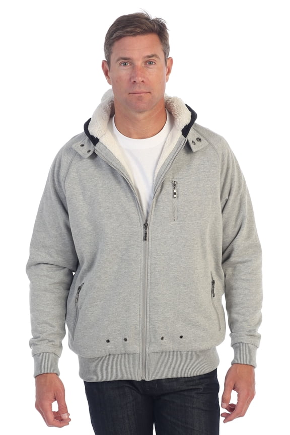 Mens Sherpa Lined Full Zip Fleece Contrast Hoodie Jacket