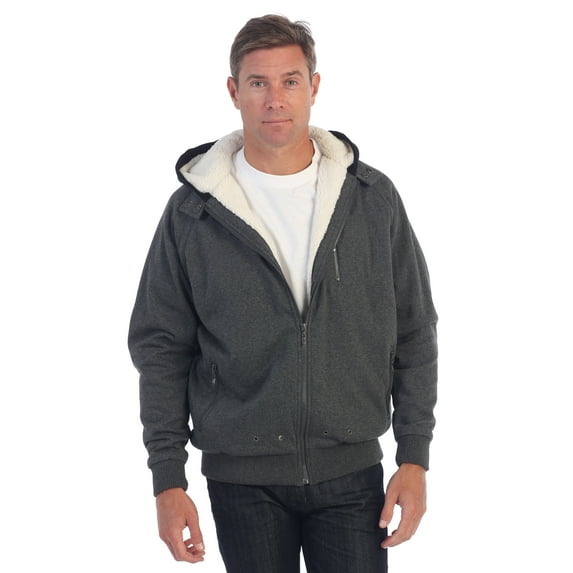 Gioberti Mens Sherpa Lined Full Zip Fleece Contrast Hoodie Jacket