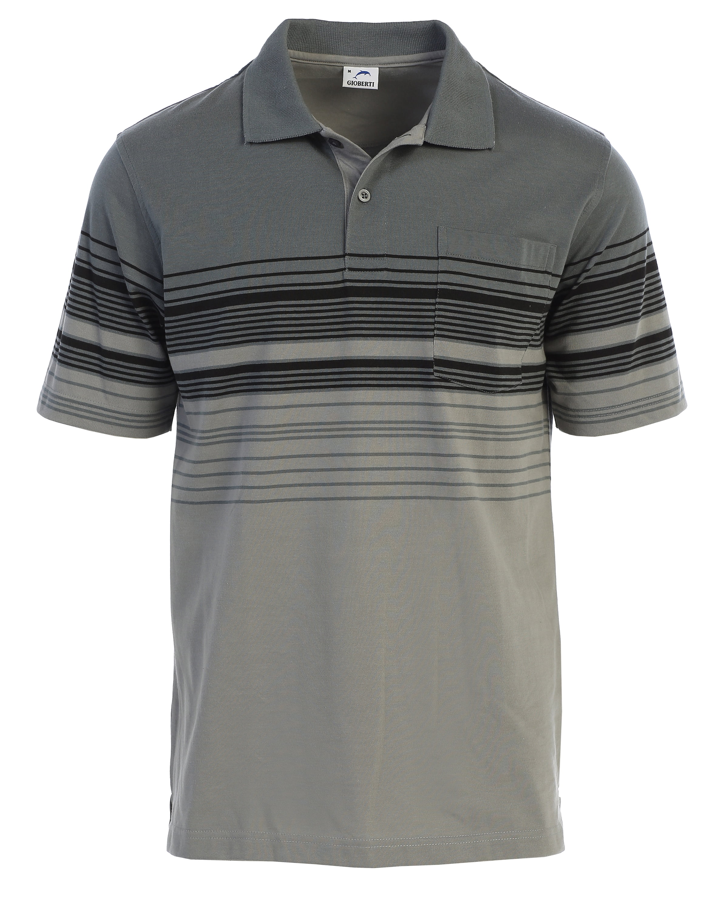 Gioberti Mens Striped Polo Shirt with Pocket Yarn Dye