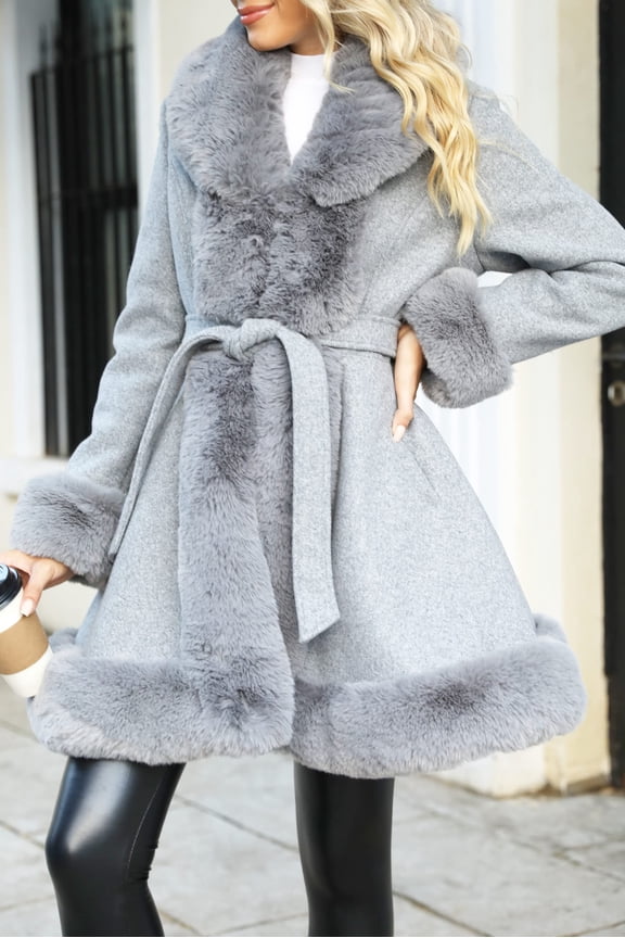 Faux Fur Jacket Women Fur-lined Winter Thicken Parka Long Sleeve Coat with Belt