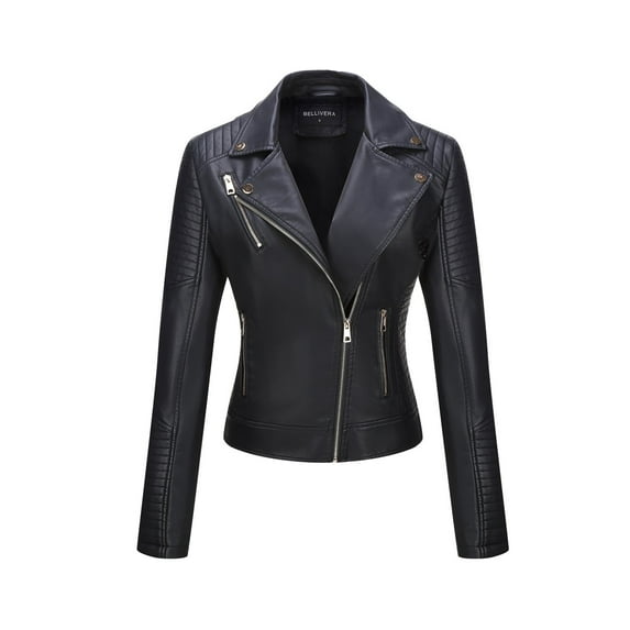 Giolshon Faux Leather Casual Short Jacket for Women,Moto Coat for Spring Fall and Winter M