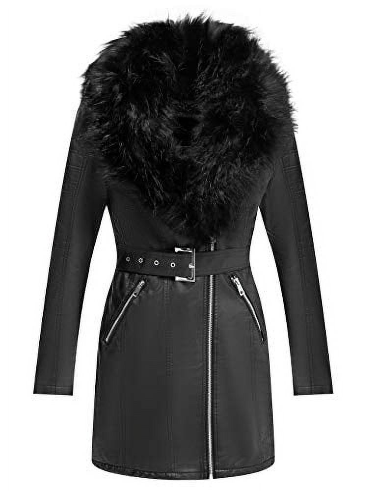 Giolshon Faux Leather Jackets for Women,Long Plus size Outwear coat with Detachable Fur Collar for Fall and Winter - image 1 of 6