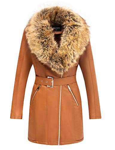 Giolshon Faux Leather Jackets for Women,Long Plus size Outwear coat with Detachable Fur Collar for Fall and Winter - image 1 of 6