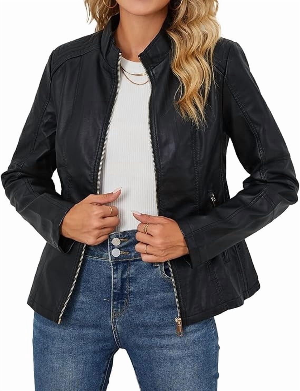 Giolshon Faux Leather Jackets for Women Moto Water Resistant Coat