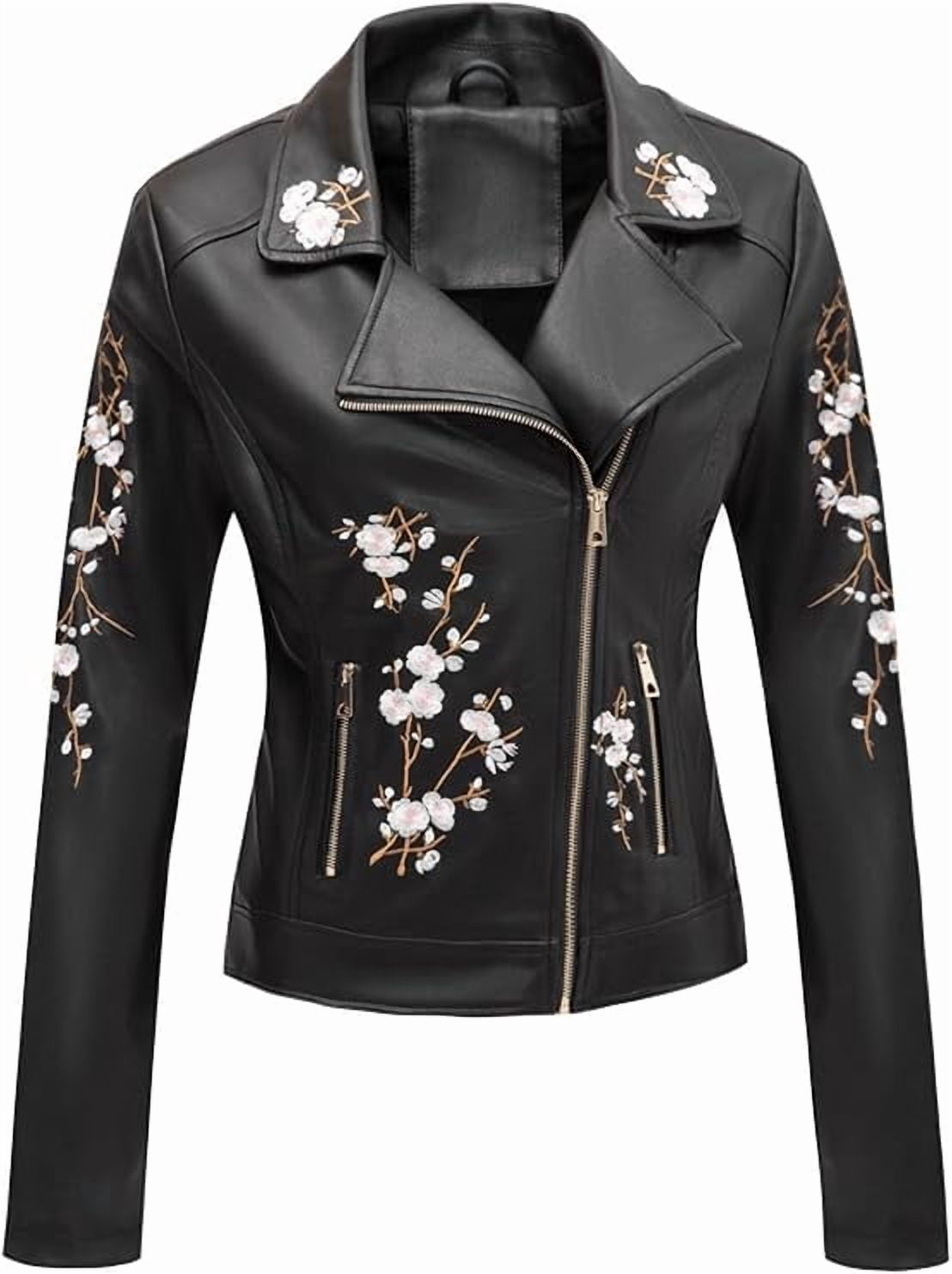 Giolshon Faux Leather Jackets for Womens Spring Fall Clothes Winter Soft Casual Short Floral Motorcycle Biker Coat